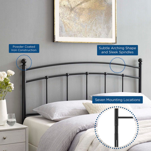 Modway Furniture Abigail Metal Queen Headboard - Timeless Farmhouse Charm with Arched Design and Spindle Details Black MOD-6158-BLK