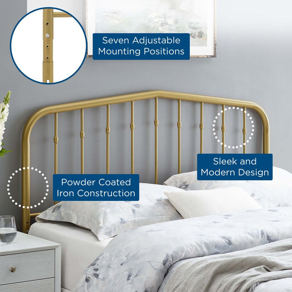 Modway Furniture Lennon Metal Queen Headboard by Modway – Timeless Farmhouse Elegance with Adjustable Support Design Gold MOD-6166-GLD