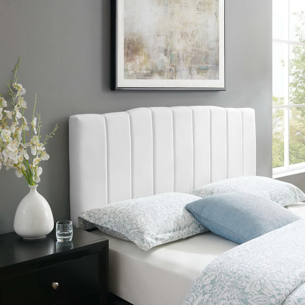 Modway Furniture Camilla Channel Tufted Velvet Headboard - Glamorous Full/Queen Design for Stylish Bedroom Decor MOD-6182-WHI