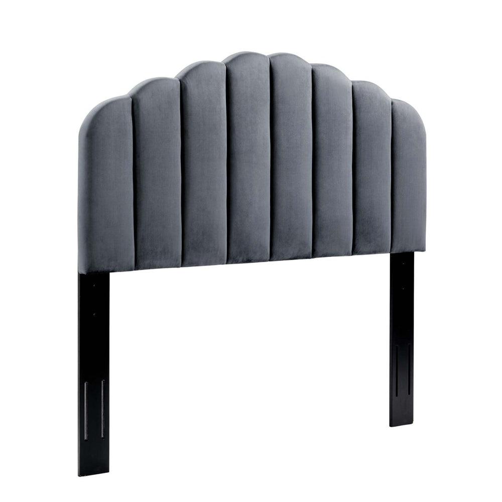 Modway Furniture Veronique Performance Velvet Twin Headboard - Luxurious Channel Tufting, Adjustable Height & Support Charcoal MOD-6206-CHA