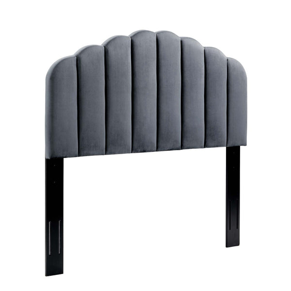 Modway Furniture Veronique Performance Velvet Twin Headboard - Luxurious Channel Tufting, Adjustable Height & Support Charcoal MOD-6206-CHA