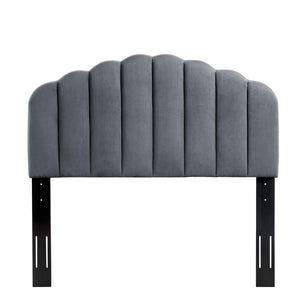 Modway Furniture Veronique Performance Velvet Twin Headboard - Luxurious Channel Tufting, Adjustable Height & Support Charcoal MOD-6206-CHA