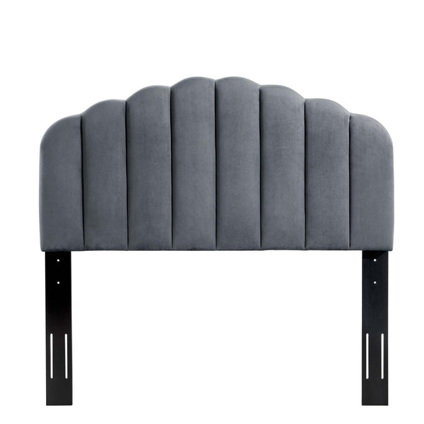 Modway Furniture Veronique Performance Velvet Twin Headboard - Luxurious Channel Tufting, Adjustable Height & Support Charcoal MOD-6206-CHA
