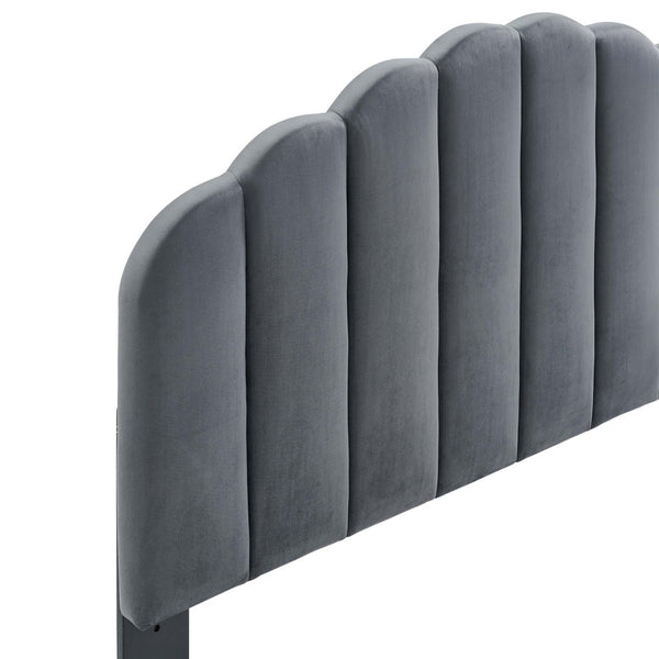 Modway Furniture Veronique Performance Velvet Twin Headboard - Luxurious Channel Tufting, Adjustable Height & Support Charcoal MOD-6206-CHA