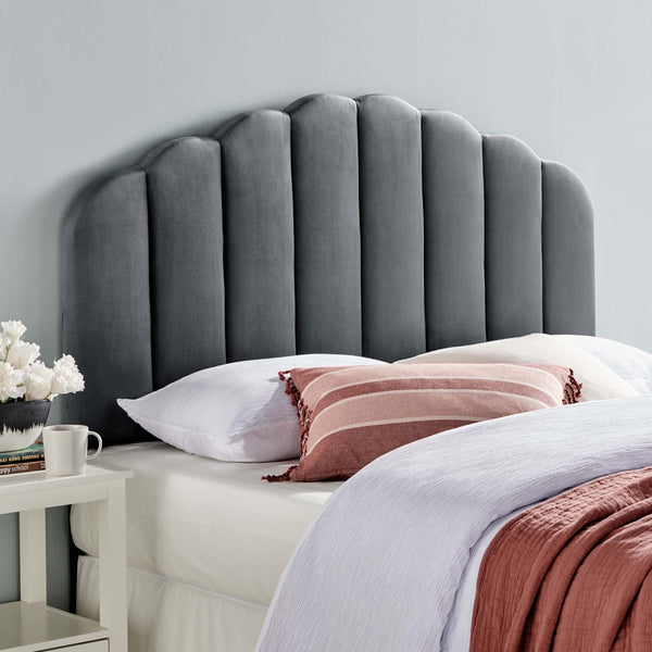 Modway Furniture Veronique Performance Velvet Twin Headboard - Luxurious Channel Tufting, Adjustable Height & Support Charcoal MOD-6206-CHA