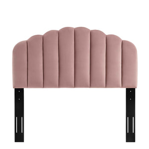 Modway Furniture Veronique Performance Velvet Twin Headboard - Luxurious Channel Tufting, Adjustable Height & Support Dusty Rose MOD-6206-DUS