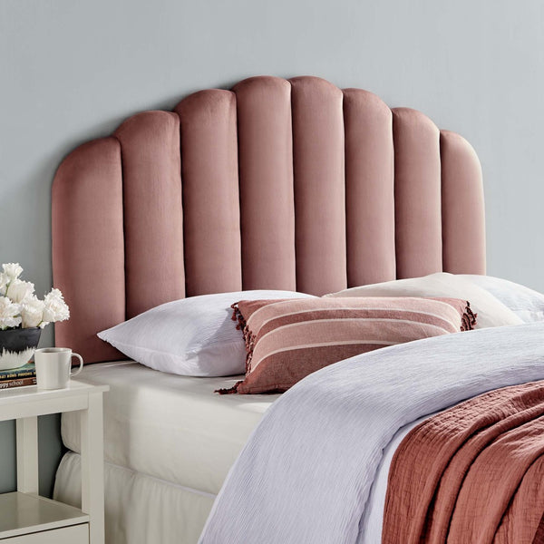 Modway Furniture Veronique Performance Velvet Twin Headboard - Luxurious Channel Tufting, Adjustable Height & Support Dusty Rose MOD-6206-DUS
