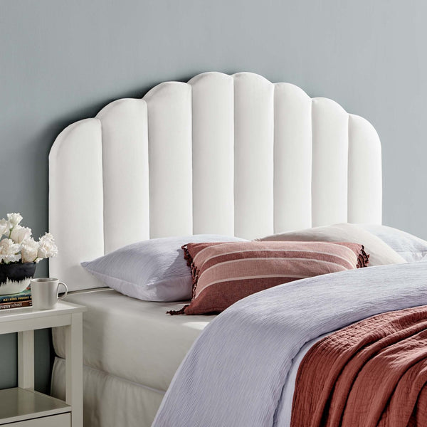Modway Furniture Veronique Performance Velvet Twin Headboard - Luxurious Channel Tufting, Adjustable Height & Support White MOD-6206-WHI