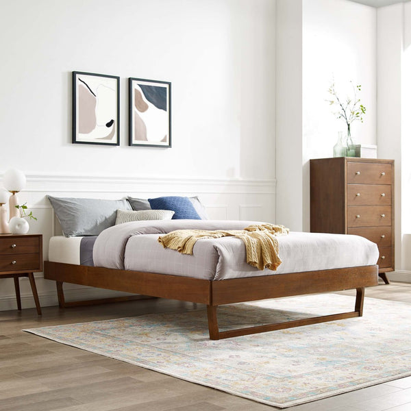 Modway Furniture Billie Full Platform Bed Frame – Mid-Century Modern Design, Durable Wood Construction & Easy Setup Walnut MOD-6213-WAL