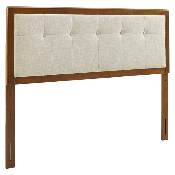 Modway Furniture Willow Wood Full Platform Bed with Button-Tufted Headboard and Splayed Rubberwood Legs for Stability Walnut Beige MOD-6637-WAL-BEI
