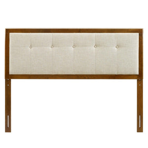 Modway Furniture Willow Wood Full Platform Bed with Button-Tufted Headboard and Splayed Rubberwood Legs for Stability Walnut Beige MOD-6637-WAL-BEI