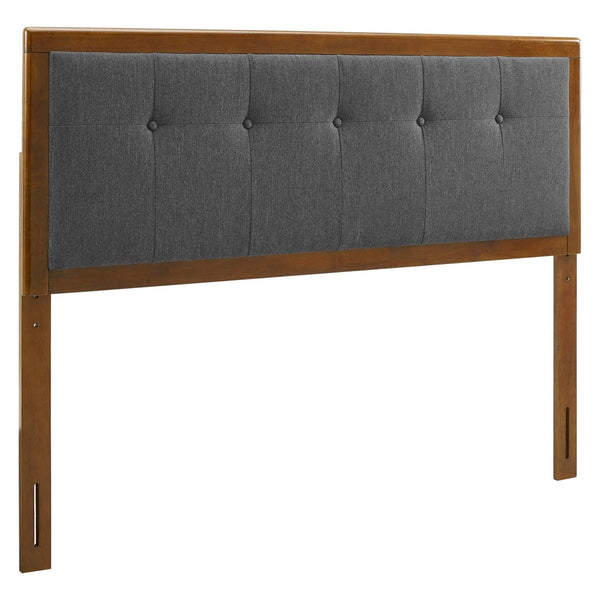 Modway Furniture Willow Wood Full Platform Bed with Button-Tufted Headboard and Splayed Rubberwood Legs for Stability Walnut Charcoal MOD-6637-WAL-CHA
