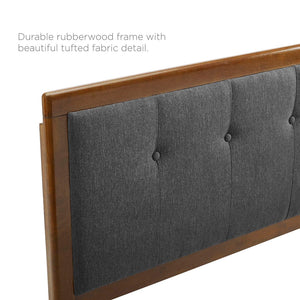Modway Furniture Draper Tufted Fabric and Wood Headboard - Stylish Mid-Century Design for Modern Guest Rooms Walnut Charcoal MOD-6225-WAL-CHA