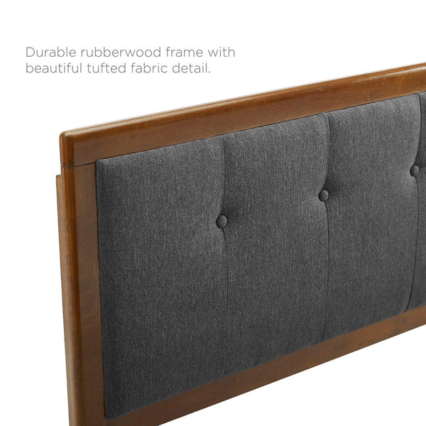 Modway Furniture Draper Tufted Fabric and Wood Headboard - Stylish Mid-Century Design for Modern Guest Rooms Walnut Charcoal MOD-6225-WAL-CHA