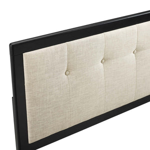 Modway Furniture Draper Tufted Fabric and Wood Queen Headboard - Mid-Century Modern Design for Stylish Bedrooms Black Beige MOD-6226-BLK-BEI