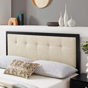 Modway Furniture Draper Tufted Fabric and Wood Queen Headboard - Mid-Century Modern Design for Stylish Bedrooms Black Beige MOD-6226-BLK-BEI