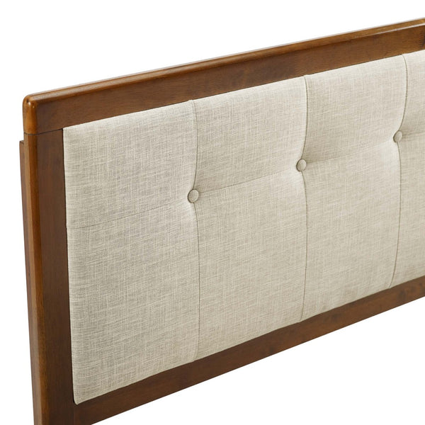 Modway Furniture Draper Tufted Fabric and Wood Queen Headboard - Mid-Century Modern Design for Stylish Bedrooms Walnut Beige MOD-6226-WAL-BEI