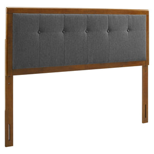 Modway Furniture Draper Tufted Fabric and Wood Queen Headboard - Mid-Century Modern Design for Stylish Bedrooms Walnut Charcoal MOD-6226-WAL-CHA