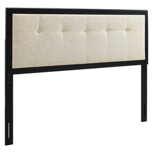 Modway Furniture Draper Tufted Fabric and Wood King Headboard – Mid-Century Modern Design for Timeless Elegance Black Beige MOD-6227-BLK-BEI