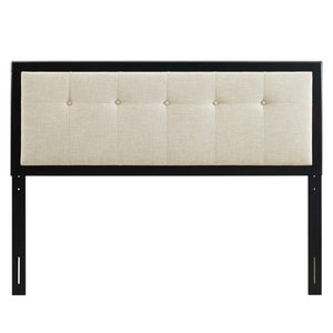 Modway Furniture Draper Tufted Fabric and Wood King Headboard – Mid-Century Modern Design for Timeless Elegance Black Beige MOD-6227-BLK-BEI