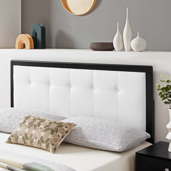 Modway Furniture Draper Tufted Fabric and Wood King Headboard – Mid-Century Modern Design for Timeless Elegance Black White MOD-6227-BLK-WHI