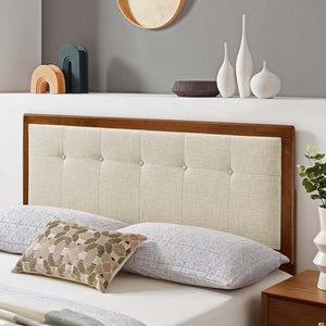 Modway Furniture Draper Tufted Fabric and Wood King Headboard – Mid-Century Modern Design for Timeless Elegance Walnut Beige MOD-6227-WAL-BEI