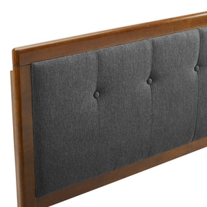 Modway Furniture Draper Tufted Fabric and Wood King Headboard – Mid-Century Modern Design for Timeless Elegance Walnut Charcoal MOD-6227-WAL-CHA