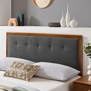 Modway Furniture Draper Tufted Fabric and Wood King Headboard – Mid-Century Modern Design for Timeless Elegance Walnut Charcoal MOD-6227-WAL-CHA