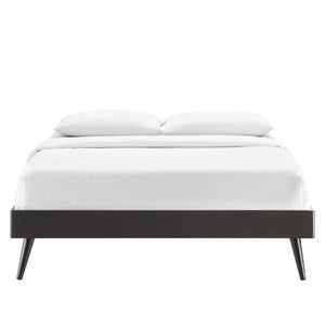 Modway Furniture Bridgette Queen Platform Bed – Mid-Century Modern Upholstered Design with Sturdy Wood Support System Black Beige MOD-6388-BLK-BEI