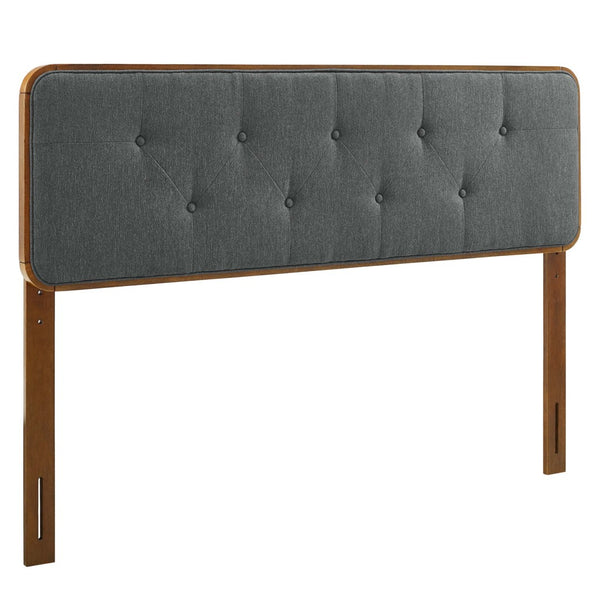 Modway Furniture Collins Tufted Fabric and Wood Full Headboard - Mid-Century Modern Charm for Stylish Bedrooms Walnut Charcoal MOD-6233-WAL-CHA