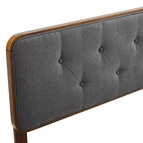 Modway Furniture Collins Tufted Fabric and Wood Full Headboard - Mid-Century Modern Charm for Stylish Bedrooms Walnut Charcoal MOD-6233-WAL-CHA