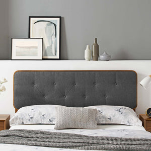 Modway Furniture Collins Tufted Fabric and Wood Full Headboard - Mid-Century Modern Charm for Stylish Bedrooms Walnut Charcoal MOD-6233-WAL-CHA