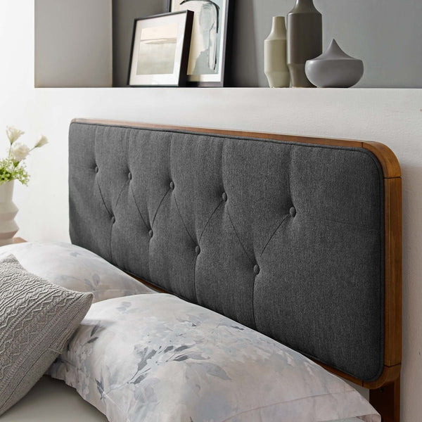 Modway Furniture Collins Tufted Fabric and Wood Full Headboard - Mid-Century Modern Charm for Stylish Bedrooms Walnut Charcoal MOD-6233-WAL-CHA