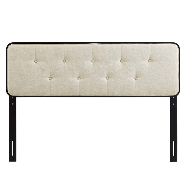 Modway Furniture Collins Tufted Fabric and Wood Queen Headboard - Elegant Mid-Century Design for Cozy Bedrooms Black Beige MOD-6234-BLK-BEI