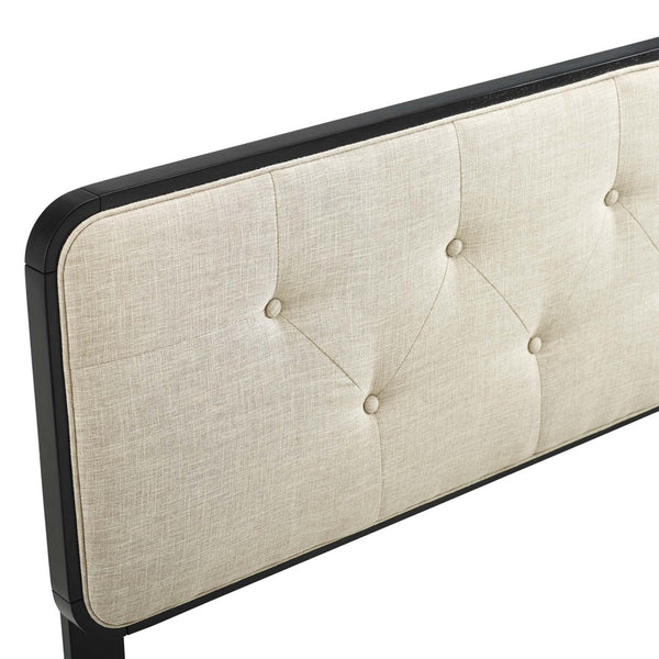 Modway Furniture Collins Tufted Fabric and Wood Queen Headboard - Elegant Mid-Century Design for Cozy Bedrooms Black Beige MOD-6234-BLK-BEI