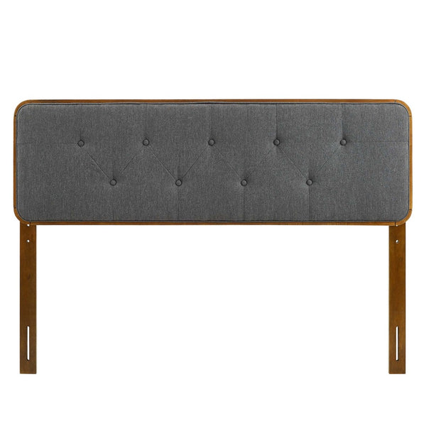 Modway Furniture Collins Tufted Fabric and Wood Queen Headboard - Elegant Mid-Century Design for Cozy Bedrooms Walnut Charcoal MOD-6234-WAL-CHA