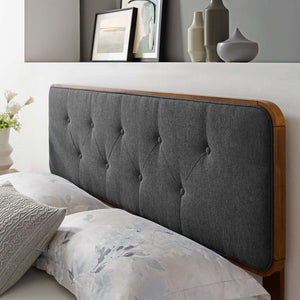 Modway Furniture Collins Tufted Fabric and Wood Queen Headboard - Elegant Mid-Century Design for Cozy Bedrooms Walnut Charcoal MOD-6234-WAL-CHA