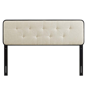 Modway Furniture Collins Tufted Fabric and Wood King Headboard - Mid-Century Modern Style for Timeless Bedroom Elegance Black Beige MOD-6235-BLK-BEI