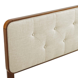 Modway Furniture Collins Tufted Fabric and Wood King Headboard - Mid-Century Modern Style for Timeless Bedroom Elegance Walnut Beige MOD-6235-WAL-BEI