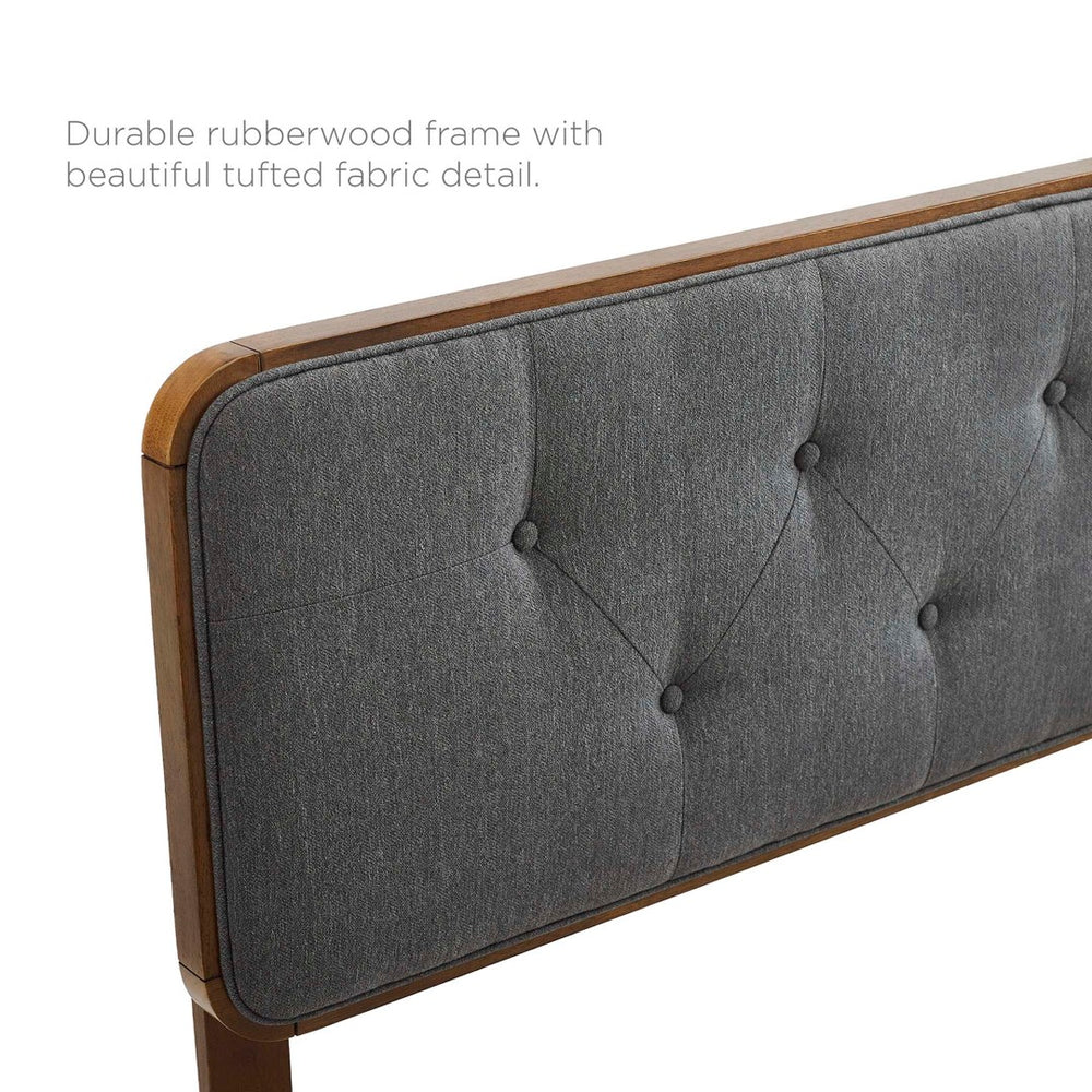 Modway Furniture Collins Tufted Fabric and Wood King Headboard - Mid-Century Modern Style for Timeless Bedroom Elegance Walnut Charcoal MOD-6235-WAL-CHA