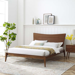 Modway Furniture Astra Wood Queen Platform Bed - Mid-Century Modern Design, Sturdy Support & Stylish Warmth MOD-6250-WAL