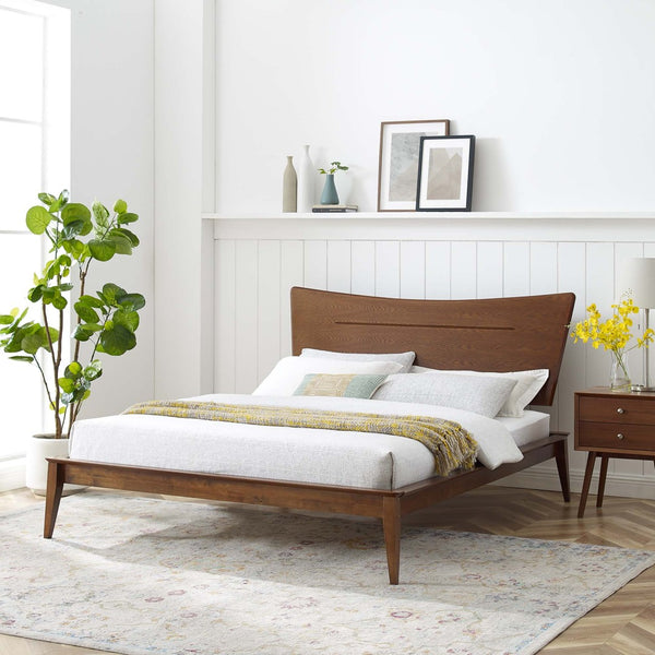 Modway Furniture Astra Wood Queen Platform Bed - Mid-Century Modern Design, Sturdy Support & Stylish Warmth MOD-6250-WAL