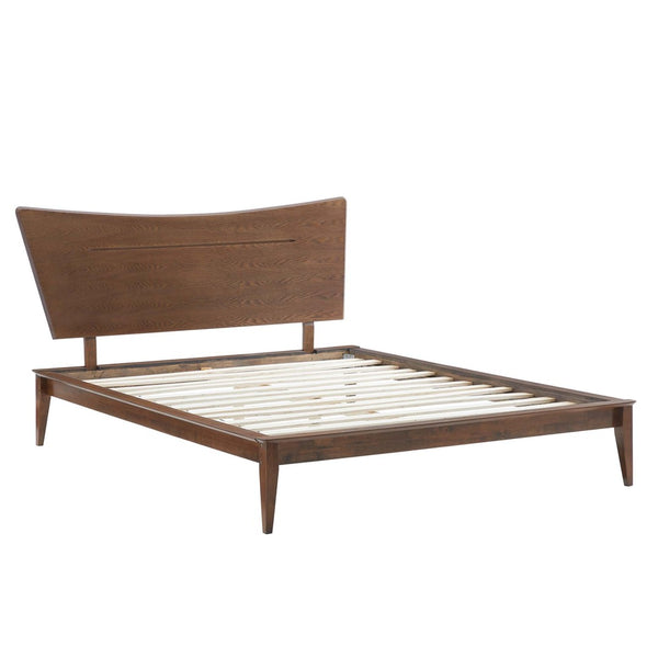Modway Furniture Astra Wood Queen Platform Bed - Mid-Century Modern Design, Sturdy Support & Stylish Warmth MOD-6250-WAL