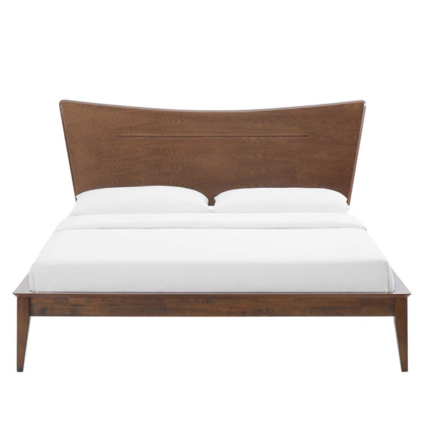 Modway Furniture Astra Wood Queen Platform Bed - Mid-Century Modern Design, Sturdy Support & Stylish Warmth MOD-6250-WAL