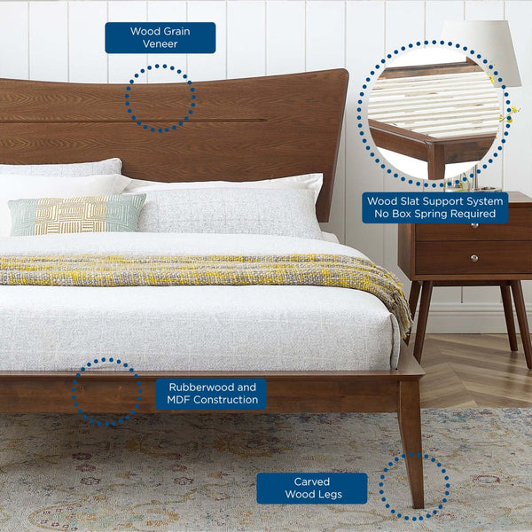 Modway Furniture Astra Wood Queen Platform Bed - Mid-Century Modern Design, Sturdy Support & Stylish Warmth MOD-6250-WAL