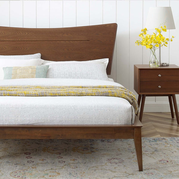 Modway Furniture Astra Wood Queen Platform Bed - Mid-Century Modern Design, Sturdy Support & Stylish Warmth MOD-6250-WAL