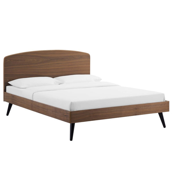Modway Furniture Bronwen Queen Platform Bed - Mid-Century Modern Design, Solid Wood, No Box Spring Needed, Walnut Finish MOD-6254-WAL
