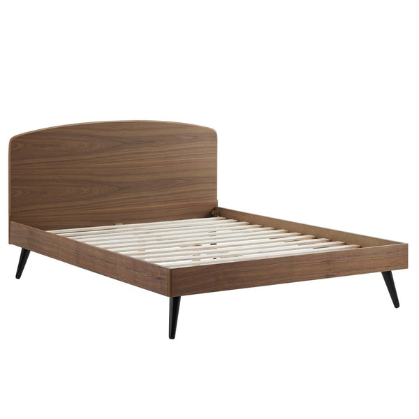 Modway Furniture Bronwen Queen Platform Bed - Mid-Century Modern Design, Solid Wood, No Box Spring Needed, Walnut Finish MOD-6254-WAL
