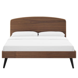 Modway Furniture Bronwen Queen Platform Bed - Mid-Century Modern Design, Solid Wood, No Box Spring Needed, Walnut Finish MOD-6254-WAL