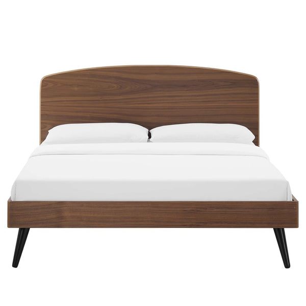 Modway Furniture Bronwen Queen Platform Bed - Mid-Century Modern Design, Solid Wood, No Box Spring Needed, Walnut Finish MOD-6254-WAL